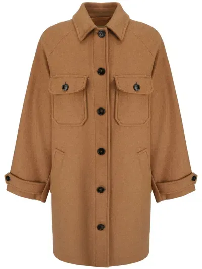 Woolrich Wool-blend Button-down Coat In Neutrals