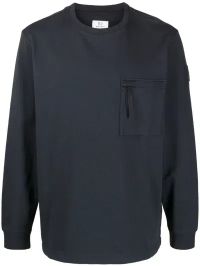 Woolrich Zip-pocket Crew-neck Sweatshirt In Blue