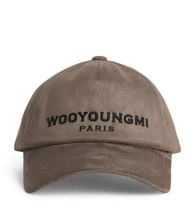 Wooyoungmi Faux Suede Logo Cap In Brown