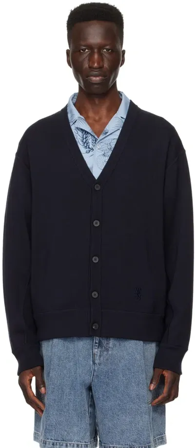 Wooyoungmi Navy Y-neck Cardigan In 505n Navy