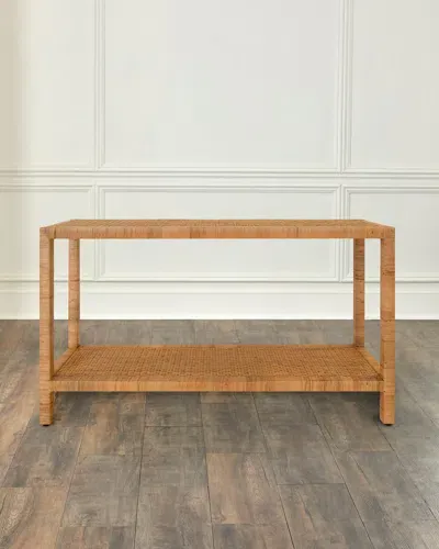 Worlds Away Newton Rattan Console Table In Natural Rattan