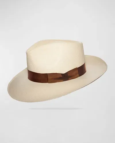 Worth & Worth By Orlando Palacios Men's Casablanca Montecristi Panama Straw Hat In Weather Refined Band