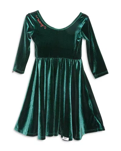 Worthy Threads Girls' Holiday Twirly Dress In Emerald Stretch Velvet - Little Kid, Big Kid In Dark Green