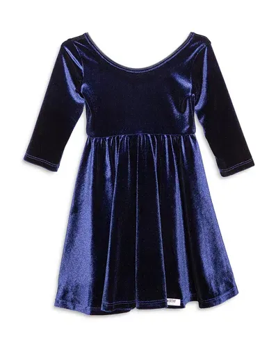 Worthy Threads Girls' Twirly Dress In Navy Stretch Velvet - Little Kid, Big Kid In Navy Blue