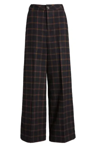 Wyeth Elliot Windowpane Check Wide Leg Pants In Black/brown