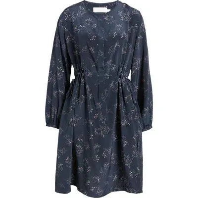 Wyeth Olivia Floral Long Sleeve Silk Dress In Navy