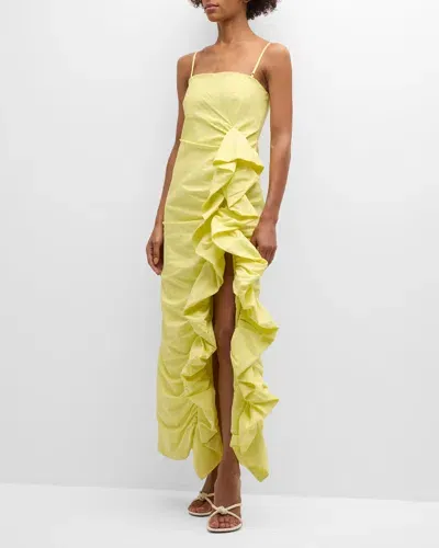 Wynn Hamlyn Sadie Sleeveless Ruffle Maxi Dress In Chartreuse