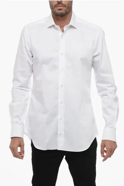 Xacus Spread Collar Poplin Cotton Slim Fit Shirt In White