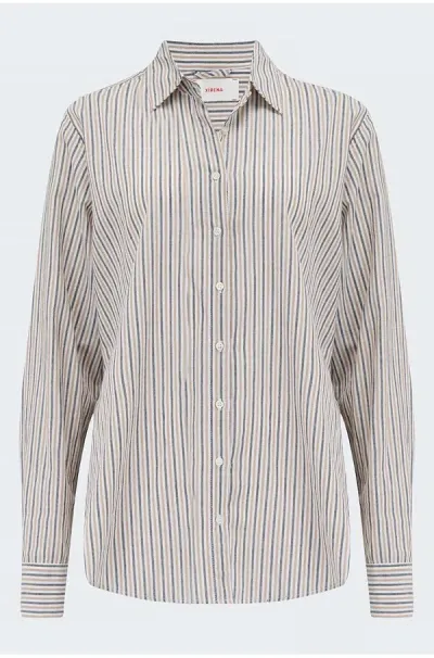 Xirena Beau Shirt In Mocha Stripe In Sage White