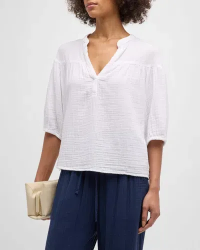 Xirena Clem Elbow-sleeve Cotton Gauze Top In White