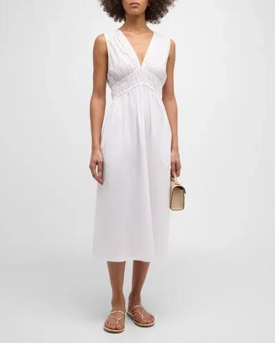 Xirena Cyra Ruched Empire Cotton Midi Dress In White