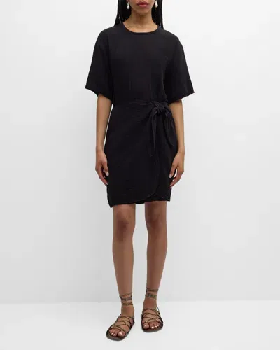 Xirena Emme Cotton Gauze Mini Wrap Dress In Black