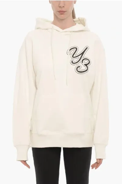 Y-3 By Yohji Yamamoto Adidas Cotton Hoodie With Embossed Monogram In White