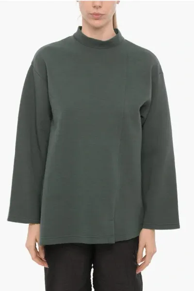 Y-3 By Yohji Yamamoto Adidas Solid Color Crew-neck Sweatshirt With Side Split In Green