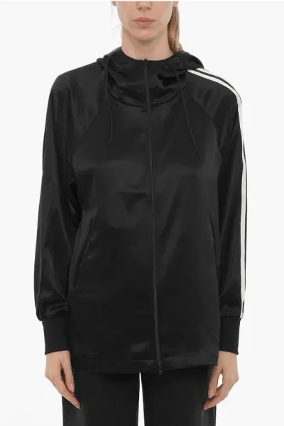 Y-3 By Yohji Yamamoto Adidas Solid Color Satin Sweatshirt With Hood And Zip Closur In Black