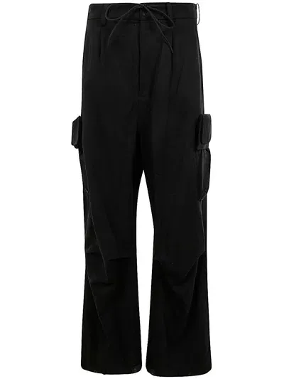 Y-3 Drawstring Wide-leg Cargo Trousers In Black