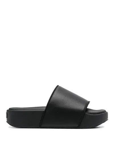 Y-3 Leather Flatform Slides In Black