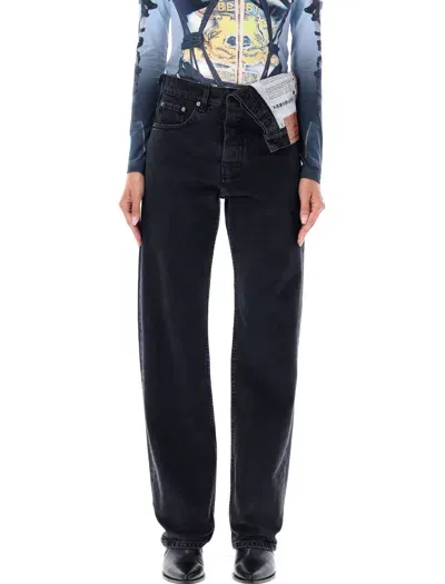 Y/project Asymmetric Waist Jeans In Evergreen Black