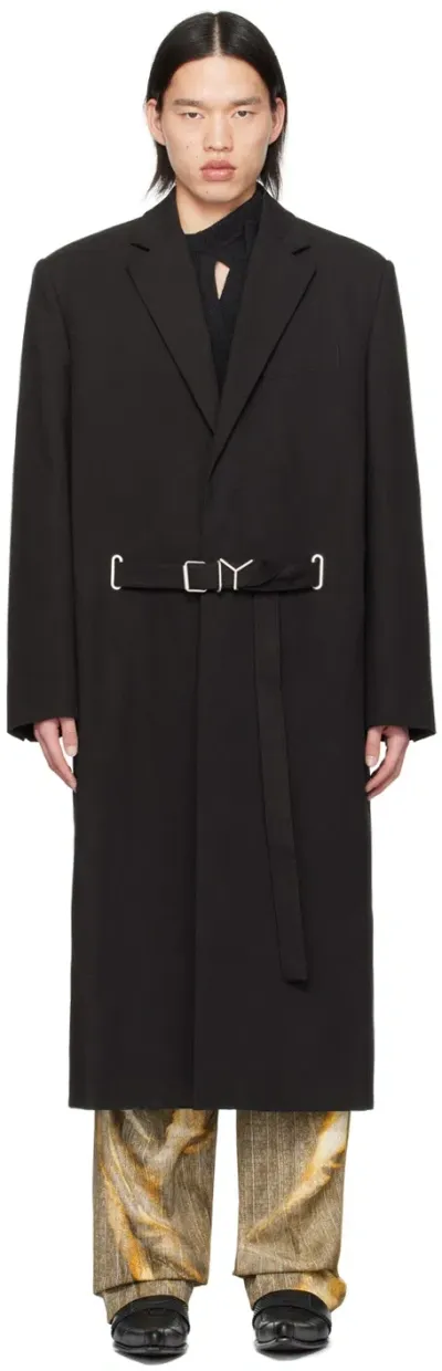 Y/project Black Y Belt Coat In Evergreen Black