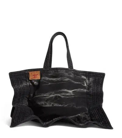 Y/project Dark Denim Cabas Tote Bag In Black Whiskers