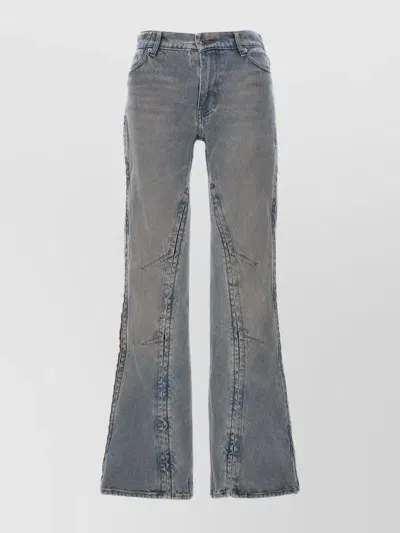 Y/project Flared Distressed Jeans With Hook And Eye In Washed Blue