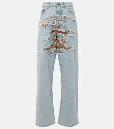 Y/project Logo Embroidered High-rise Wide-leg Jeans In Blue