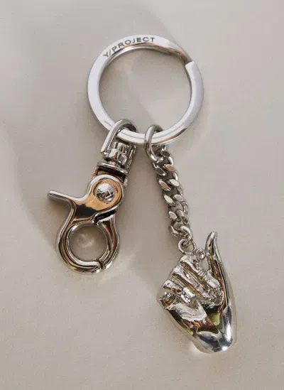 Y/project Mini Finger Heart Pendant Keyring In Silver