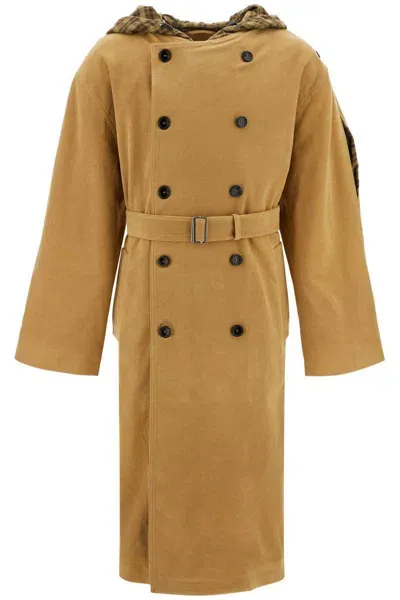 Y/project Y Project In Pelle\n\nlong Trench Coat With Hood In Beige