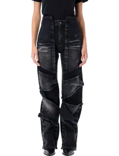 Y/project Velcro Multi Panel Jeans In Faded Black