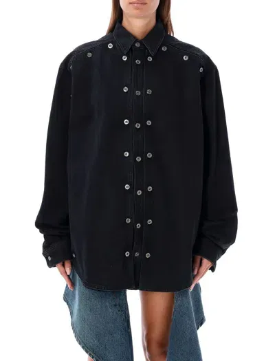 Y/project Stud-embellished Denim Shirt In Black