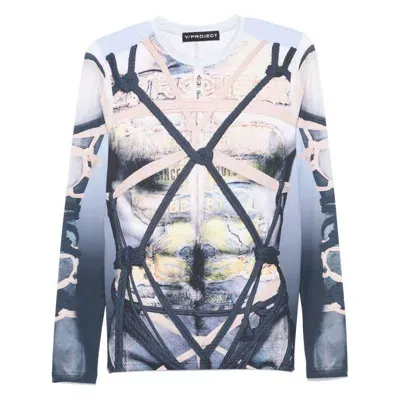 Y/project Blue & Black Bondage Print Long Sleeve T-shirt In Blue/yellow