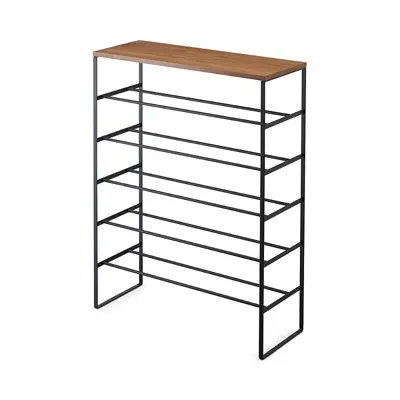 Yamazaki 6-tier Wood Top Shoe Rack In Black