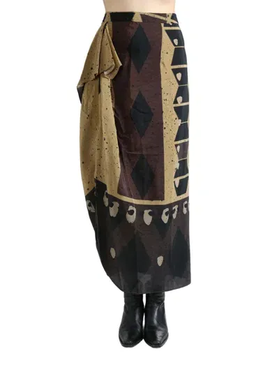 Yangkehan Graphic-print Maxi Skirt In Brown