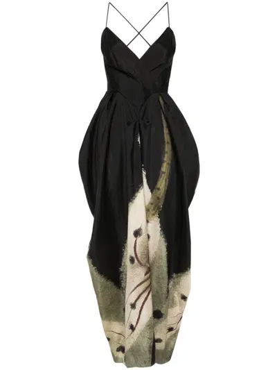 Yangkehan Lily Slip Dress In Black