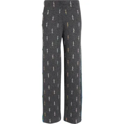 Yanyan Daisy Embroidered Pointelle Knit Lambswool Track Pants In Charcoal