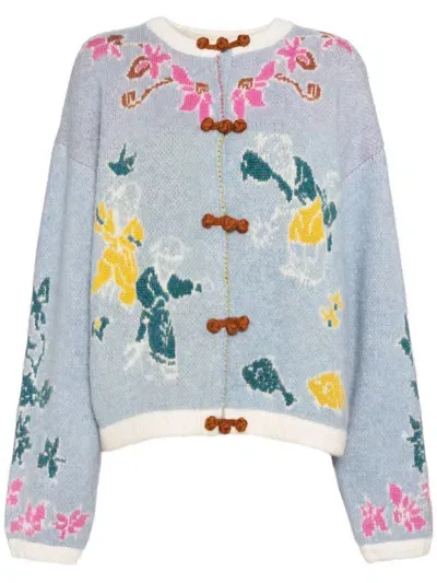 Yanyan Knits Patterned Cardigan In Blue