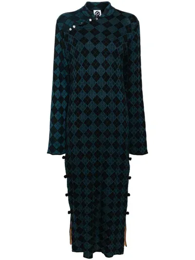 Yanyan Knits Gemustertes Strickkleid In Blau