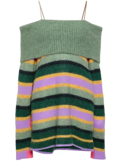 Yanyan Knits Striped-pattern Jacquard Jumper In Green