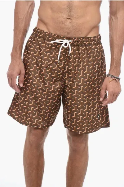 Yes I Am Geometric-patterned Swimshorts In Brown