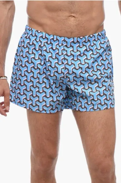 Yes I Am Monogram Motif Swim Shorts In Blue