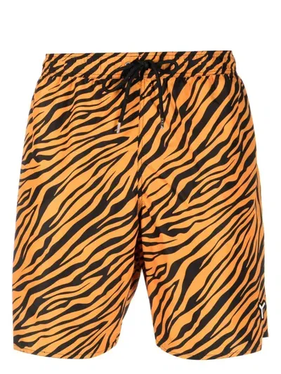 Yes I Am Zebra-print Drawstring Swim Shorts In Orange