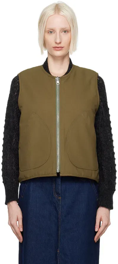 Ymc You Must Create Khaki Wyatt Reversible Vest In 20-olive