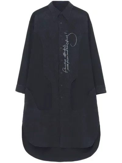 Yohji Yamamoto Abstract-print Wool Shirtdress In Black