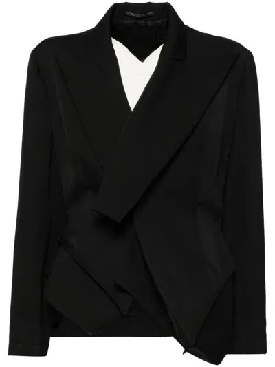 Yohji Yamamoto Asymmetic Wool Blazers In Schwarz