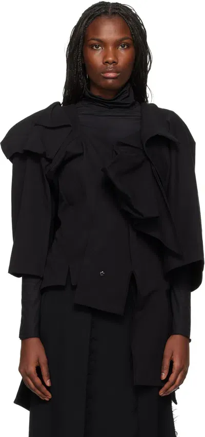 Yohji Yamamoto Black Backside Uniform Twill Draped Sleeves Jacket In 1 Black