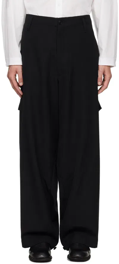 Yohji Yamamoto Black Gabardine Tab Wide Trousers In 1 Black