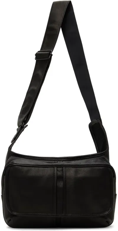 Yohji Yamamoto Black Oil Goat Skin Messenger Bag In 1 Black