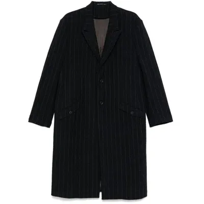 Yohji Yamamoto Pinstriped Coat In Black