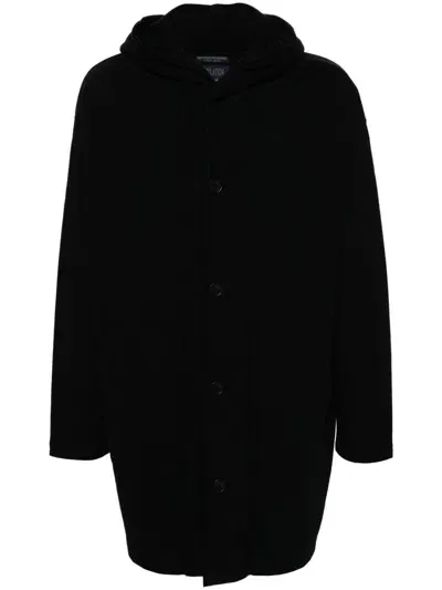 Yohji Yamamoto Fleece Hooded Coat In 黑色