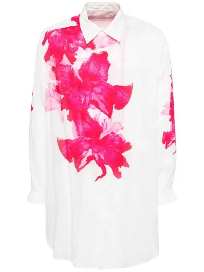 Yohji Yamamoto Hemd Mit Blumen-print In White